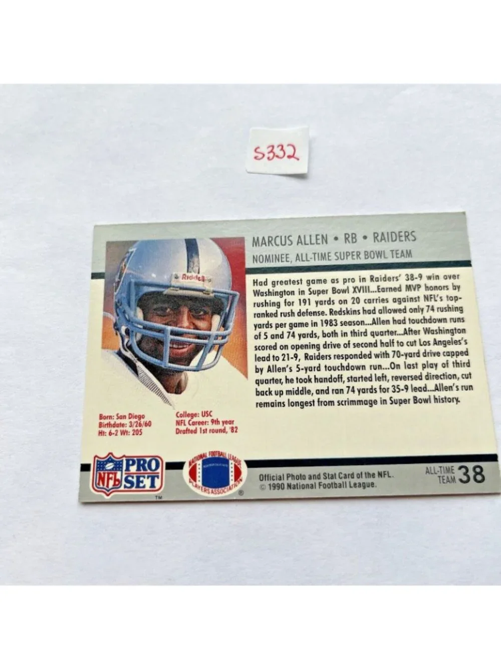 Marcus Allen Super Bowl XXV Pro Set NFL Official Trading Card